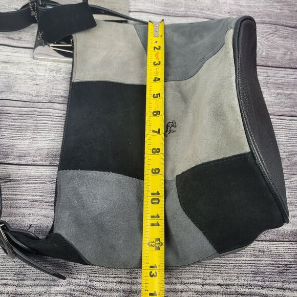 Emma Fox Leather Purse Shoulder Bag Strap Tote Bucket Style Black Gray Patchwork - Picture 9 of 11